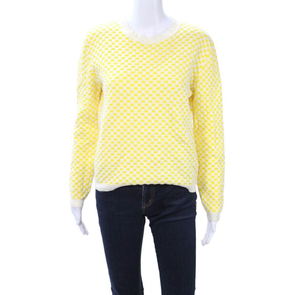 Marni Women Pullover Sweater Wool Crew Neck Check White Long Sleeve Size 40